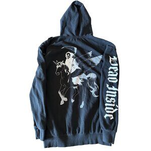 Hot Topic Dead Inside hoodie black Death Grim Reaper on unicorn pegasus XS OOS